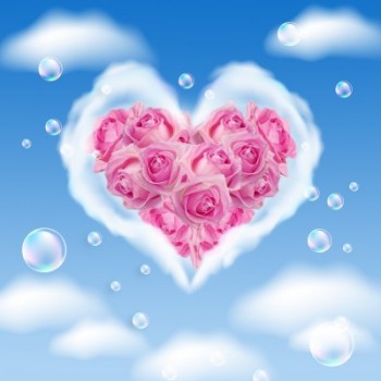 Coeur nuage roses