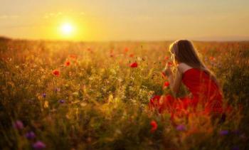 Femme champs de fleurs